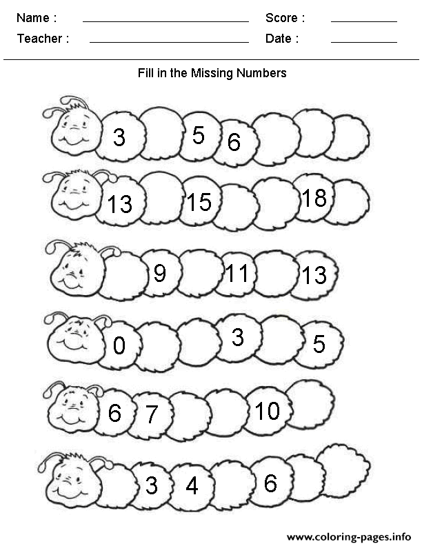 Fill In The Numbers Kindergarten Worksheets coloring